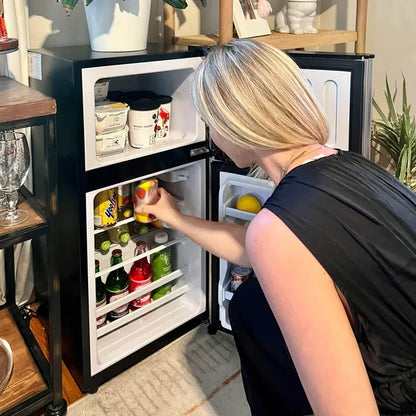 KRIB BLING 3.5Cu.Ft Compact Refrigerator Mini Fridge With Freezer, Small Refrigerator With 2 Door, 7 Level Thermostat Removable Shelves For Kitchen, Dorm, Apartment, Bar, Office, Silver/Black/Blue